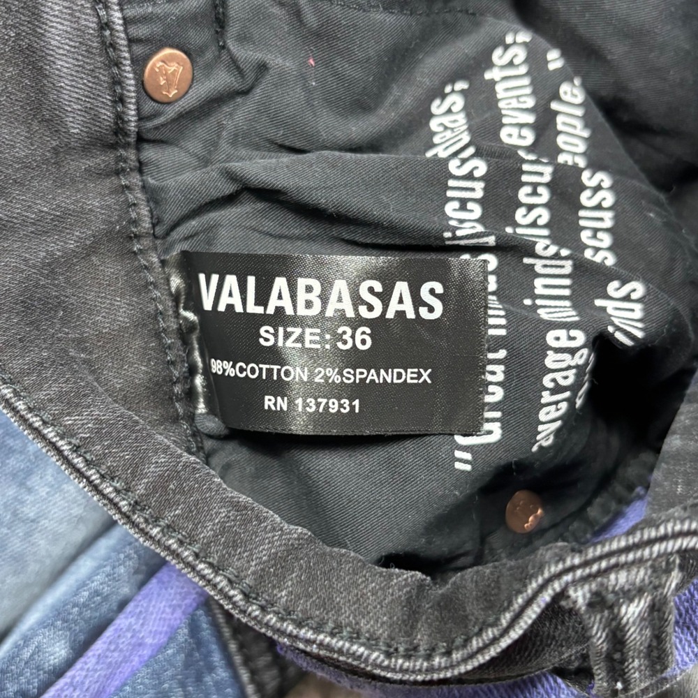Valabasas Mens Patchwork Stacked Flare Jeans Black Blue Purple 36 Distressed - Picture 7 of 9